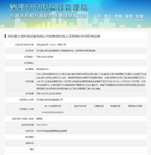 銷(xiāo)售侵犯他人注冊(cè)商標(biāo)專(zhuān)用權(quán)商品 深圳富士瑞機(jī)電設(shè)備被罰